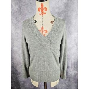 VTG Carole Little Womens Petite L Merino  Wool Angora Knit Sweater Pullover Gray